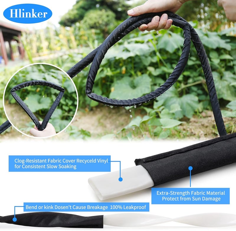 Hlinker Flat Soaker Hose 25 50 FT for Garden Beds, 50Ft (25FT X 2) 1/2" Linkable Consistent Drip Irrigation Hose Save 80% Water, Leakproof Heavy Duty Double Layer Sprinkler Hose - Image 5